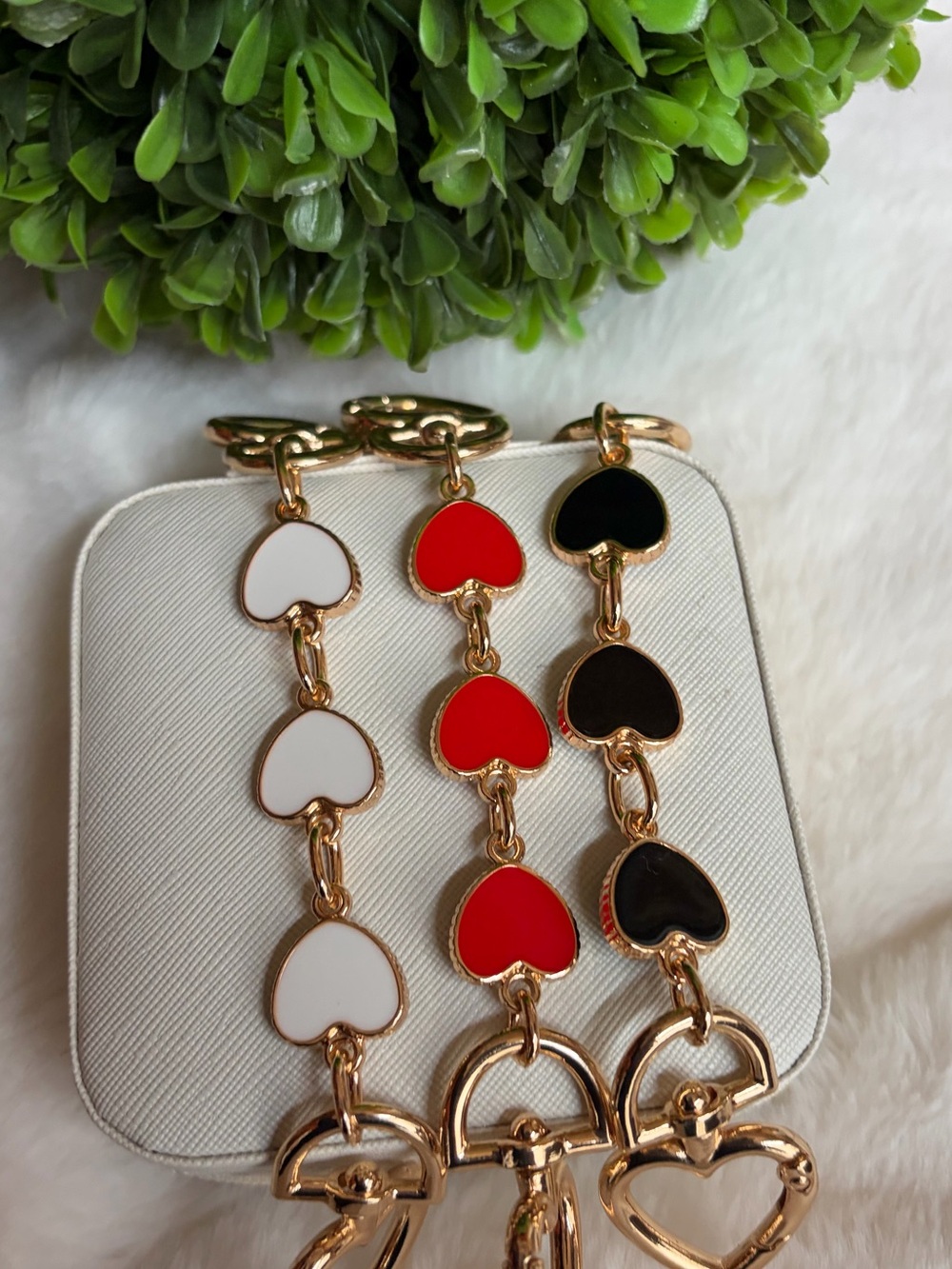 Red white or black  and gold tone bag extender or bag charm